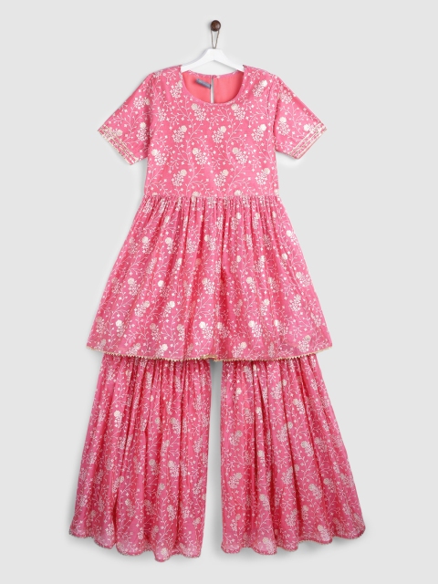 

YK Girls Coral Floral Printed Regular Kurta with Palazzos
