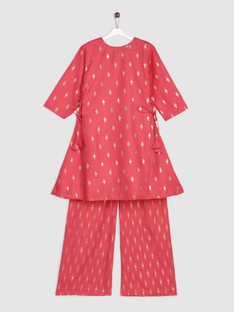 

YK Girls Pink & Golden Ethnic Printed Regular Kurta with Palazzos