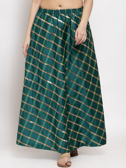

Clora Creation Women Green & Gold-Coloured Checked Flared Maxi Skirt