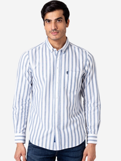 

Red Tape Men White & Blue Opaque Striped Cotton Casual Shirt