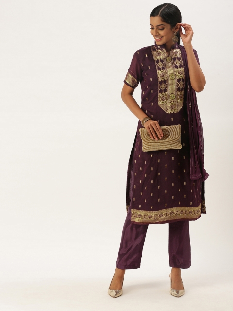 

LADUSAA Purple Printed Unstitched Dress Material