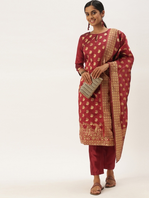 

LADUSAA Maroon Unstitched Dress Material