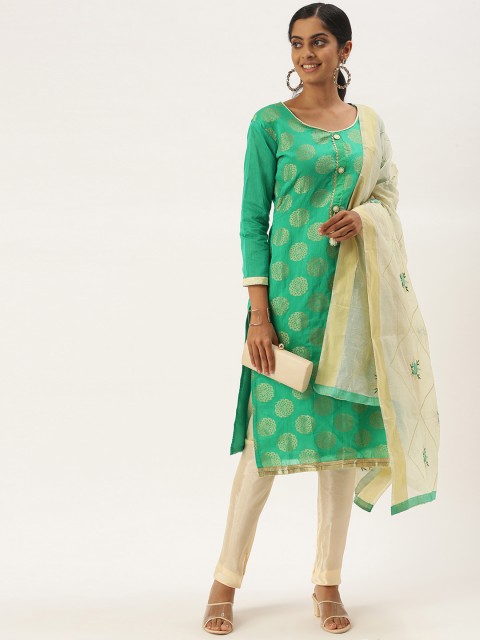

LADUSAA Green & Beige Printed Unstitched Dress Material