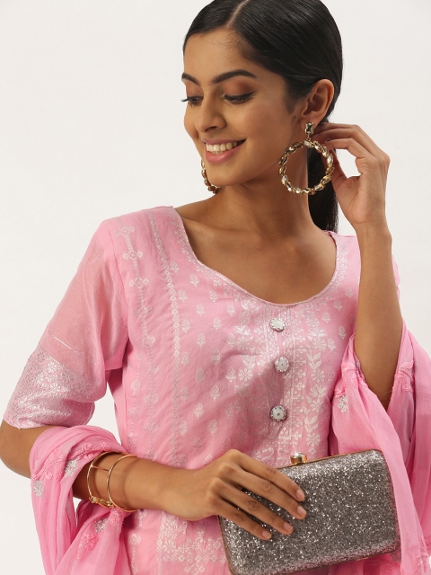 

LADUSAA Pink Unstitched Dress Material