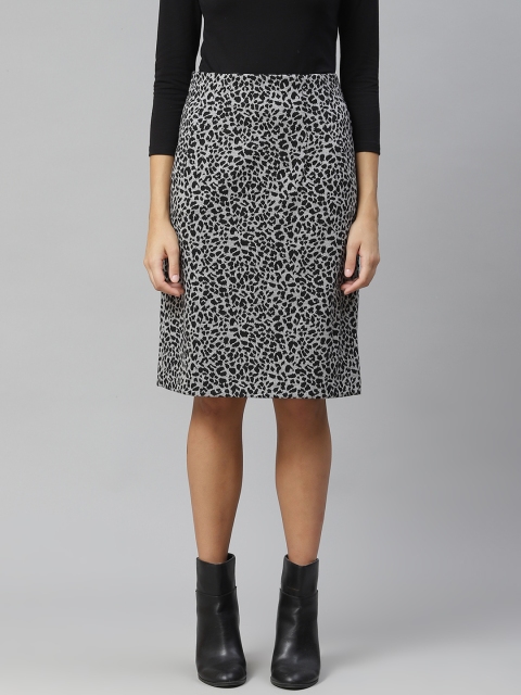 

Marks & Spencer Women Grey & Black Animal Print A-line Skirt
