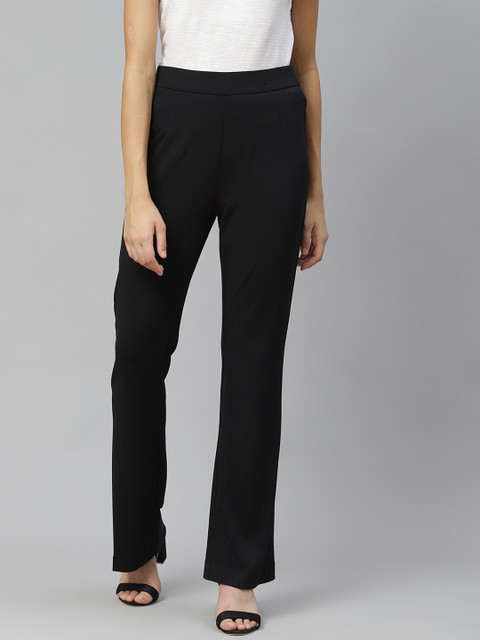 

Marks & Spencer Women Black Solid Straight Fit Parallel Trousers