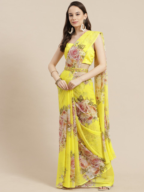 

Shae by SASSAFRAS Floral Saree, Yellow