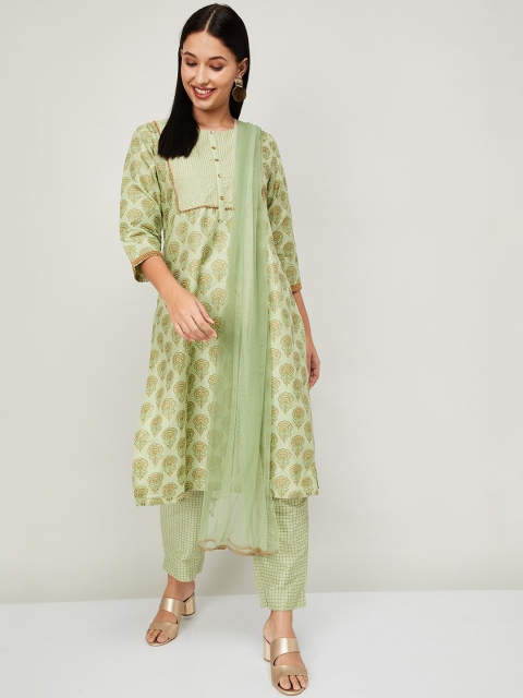 

Melange by Lifestyle Women Green Printed Kurta with Trousers & Dupatta