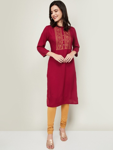 

Melange by Lifestyle Women Maroon Ethnic Motifs Yoke Design Kurta