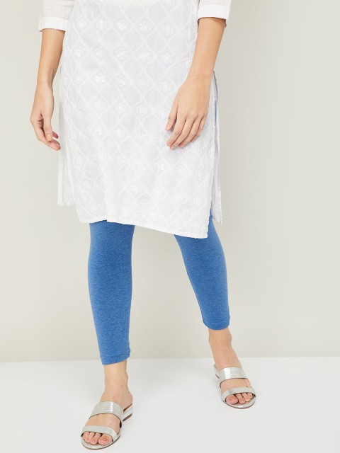 

Melange by Lifestyle Women Blue Solid Cotton Ankle-Length Leggings