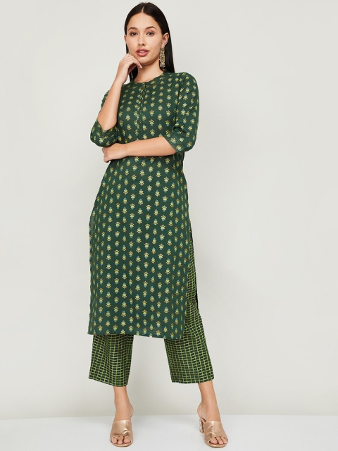 

Melange by Lifestyle Women Green Ethnic Motifs Printed Regular Pure Cotton Kurta with Trousers