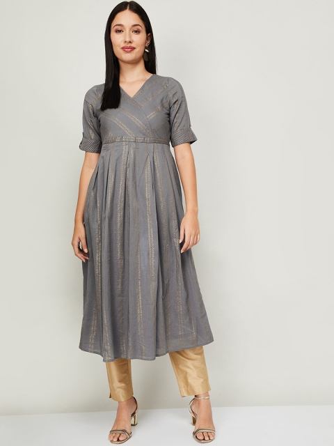 

Melange by Lifestyle Women Grey & Gold Printed Angrakha Style Kurta
