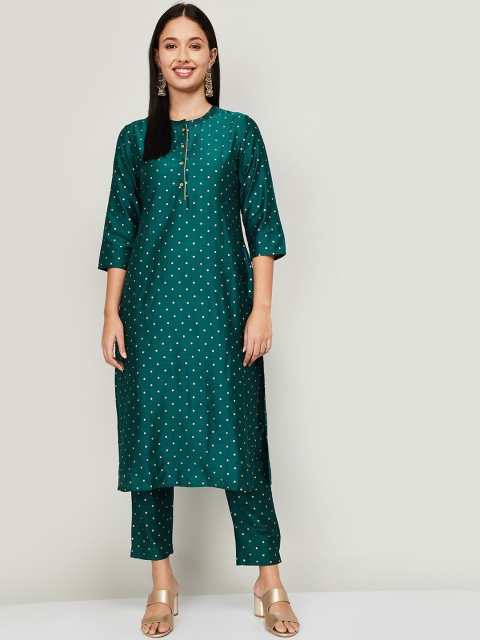 

Melange by Lifestyle Women Green Ethnic Motifs Printed Panelled Kurti with Trousers