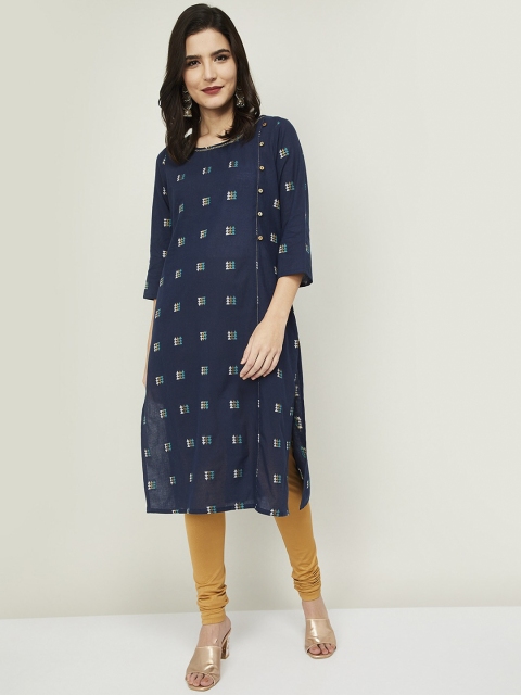 

Melange by Lifestyle Women Navy Blue Ethnic Motifs Printed Kurta