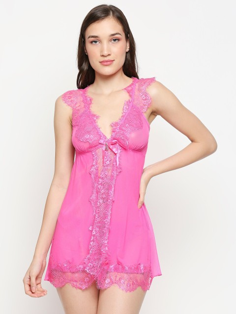 

Lady Love Women Pink Self Design Net Baby Dolls
