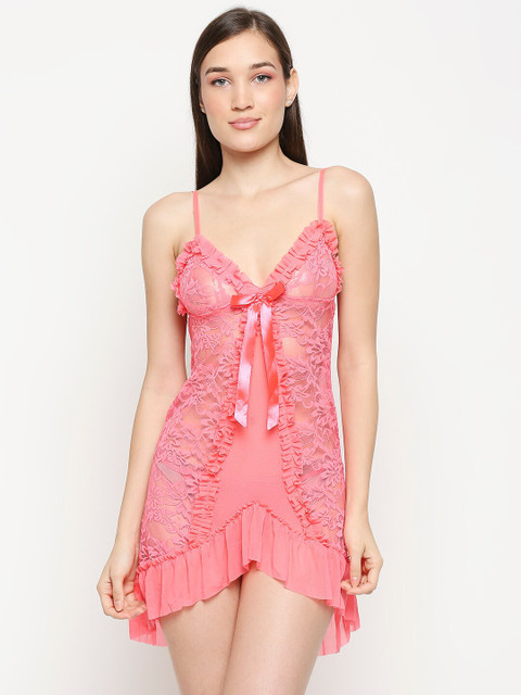 

Lady Love Women Pink Self Design Baby Doll