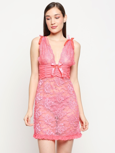 

Lady Love Women Peach-Coloured Self Design Baby Doll