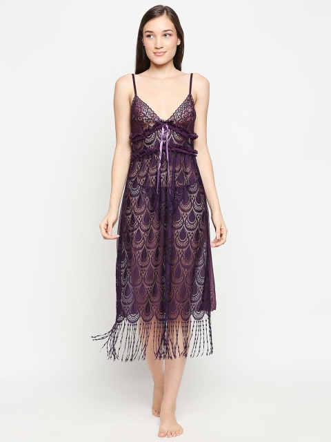 

Lady Love Burgundy Self-Design Net Baby Doll