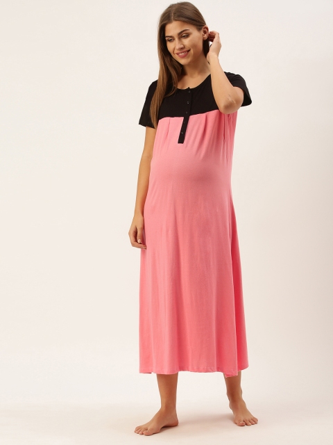 

Nejo Coral & Black Colourblocked Maternity T-shirt Midi Dress
