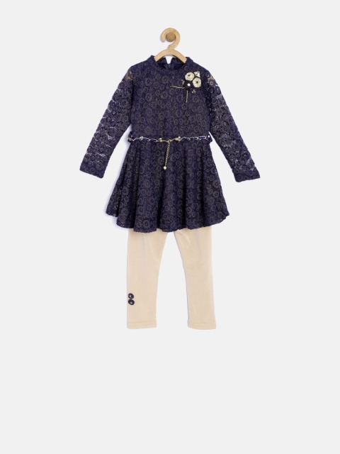 

Tiny Girl Navy & Beige Lace Clothing Set, Navy blue