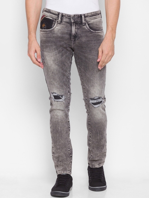 

SPYKAR Men Grey Skinny Fit Low-Rise Mildly Distressed Heavy Fade Jeans