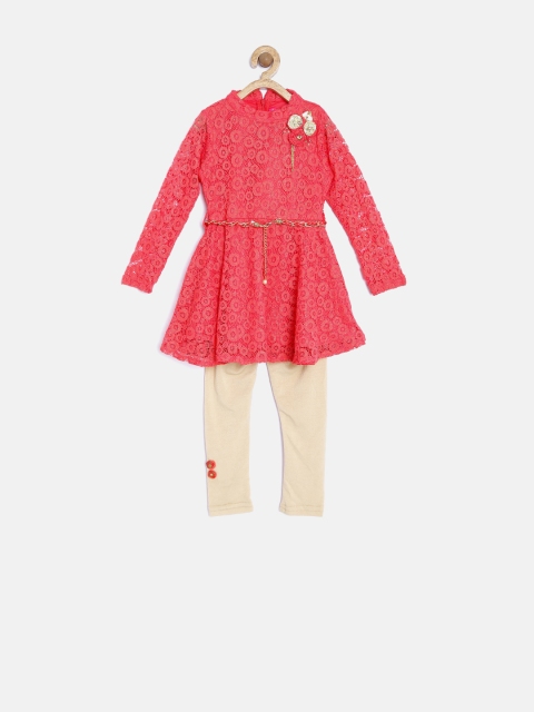 

Tiny Girl Coral Orange & Beige Lace Clothing Set