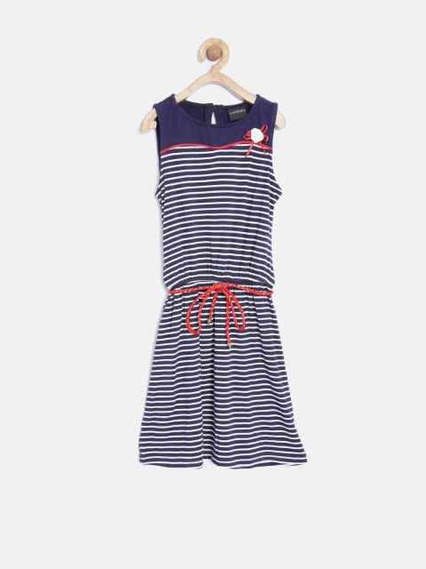 

Tiny Girl Navy Striped Fit & Flare Dress, Navy blue