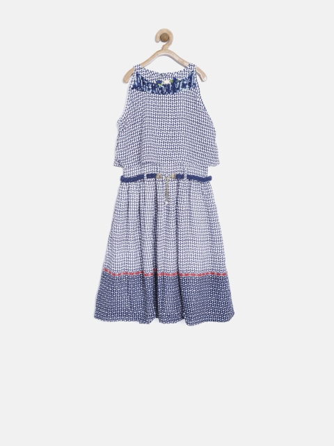 

Tiny Girl Navy Printed Fit & Flare Dress, Navy blue