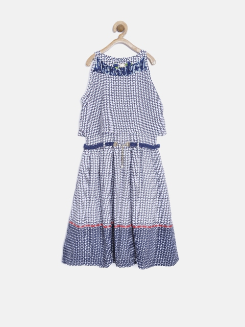 

Tiny Girl Navy Printed Fit & Flare Dress, Navy blue