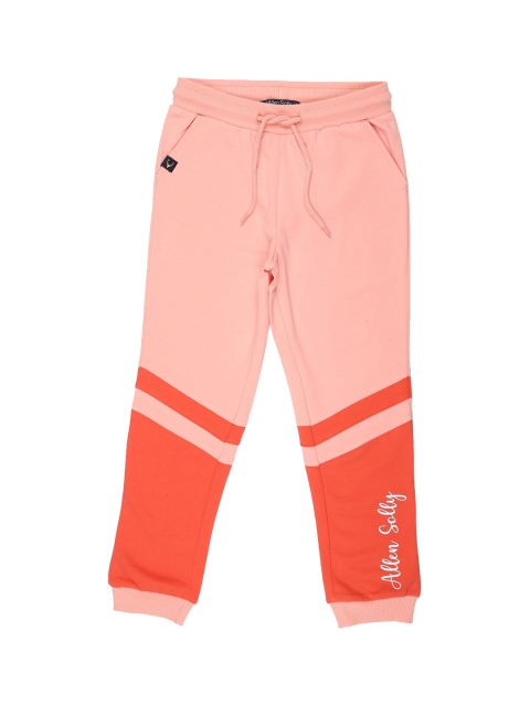 

Allen Solly Junior Girls Peach & Red Colorblocked Straight-Fit Pure Cotton Joggers