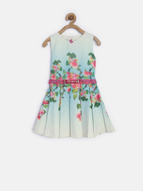 

Tiny Girl Sea Green Floral Printed Fit & Flare Dress
