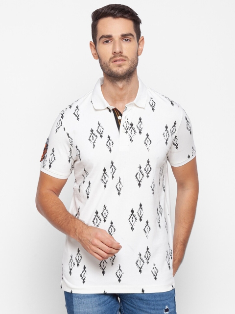 

SPYKAR Men White & Brown Printed Polo Collar Slim Fit T-shirt