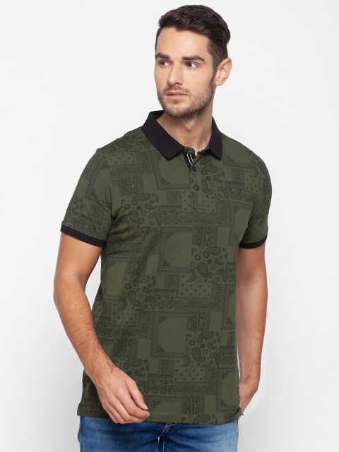 

SPYKAR Men Green Printed Polo Collar Slim Fit T-shirt