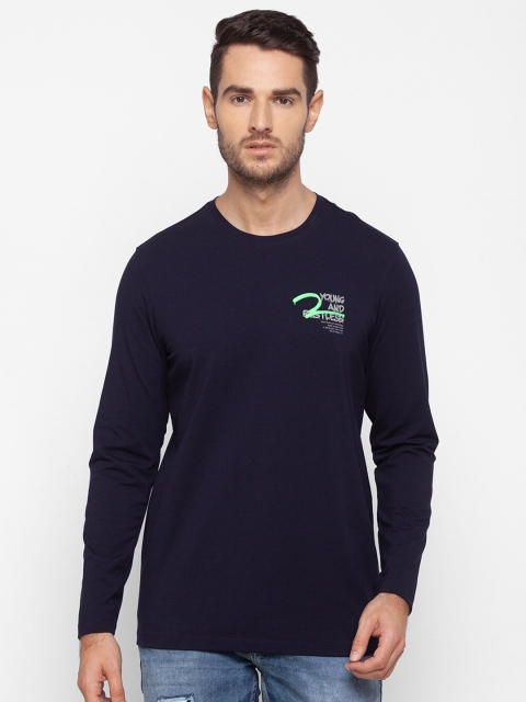 

SPYKAR Men Blue Solid Cotton Slim Fit T-shirt