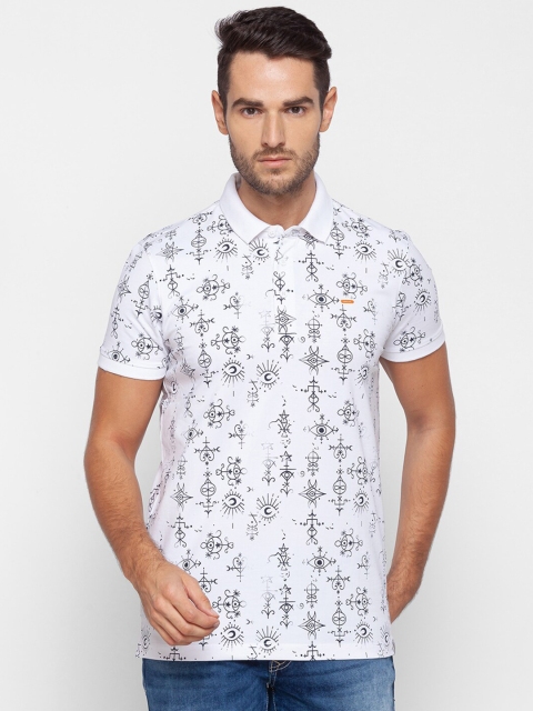 

SPYKAR Men White Printed Polo Collar Slim Fit T-shirt