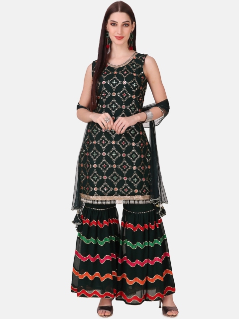

Grancy Women Green Floral Embroidered Regular Kurti with Palazzos & With Dupatta
