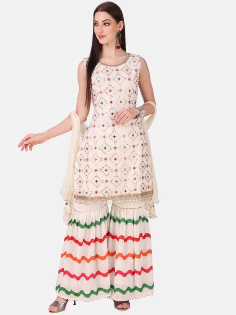 

Grancy Women Cream-Coloured Printed Regular Kurta with Palazzos