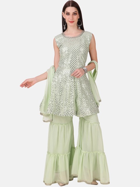 

Grancy Women Green Floral Printed Regular Kurti with Sharara