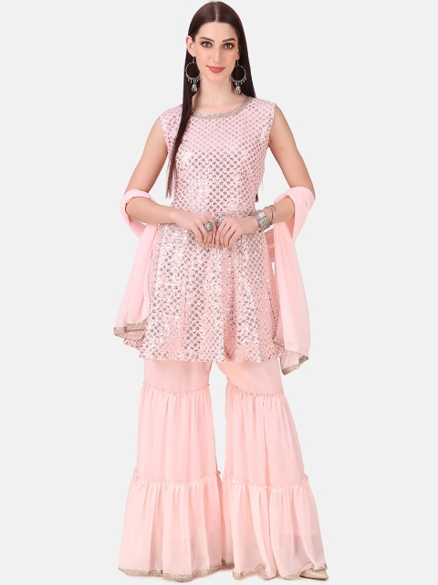 

Grancy Women Pink Floral Embroidered Regular Kurti with Sharara