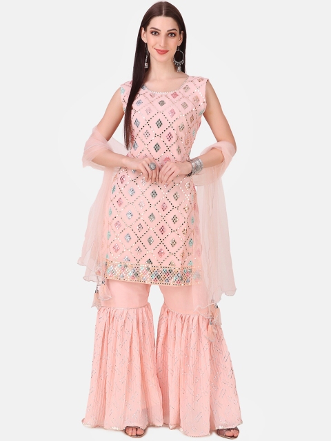 

Grancy Women Pink Embroidered Regular Kurta with Sharara & With Dupatta