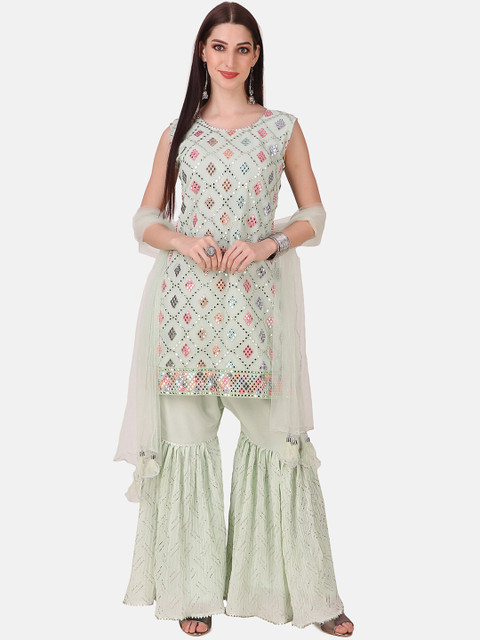

Grancy Women Green Floral Printed Regular Kurti with Sharara & With Dupatta