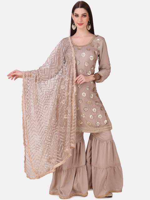 

Grancy Women Brown Floral Printed Regular Kurti with Sharara & With Dupatta