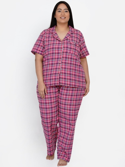 

Fabnest Curve Women Pink Checked Night Suit
