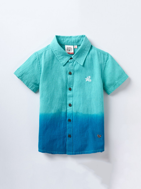 

Ed-a-Mamma Boys Green & Blue Ombre Dyed Cotton Casual Shirt