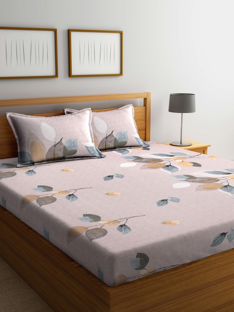 

Arrabi Pink & Grey Floral 300 TC King Bedsheet with 2 Pillow Covers