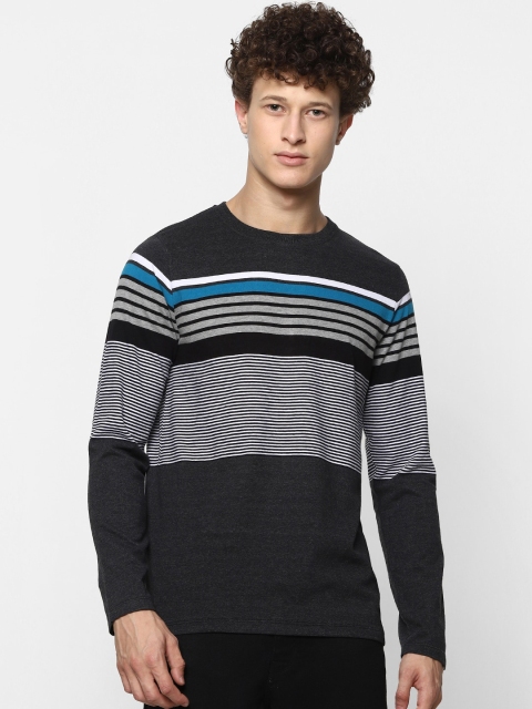 

MARCA Disati Men Charcoal Striped Pockets T-shirt