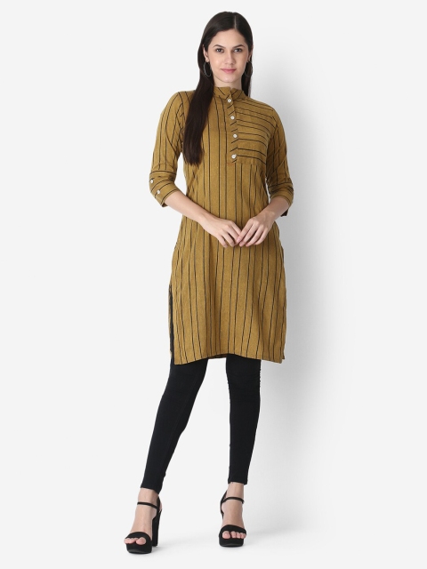 

OM SAI LATEST CREATION Khaki & Black Striped Pure Cotton Kurti