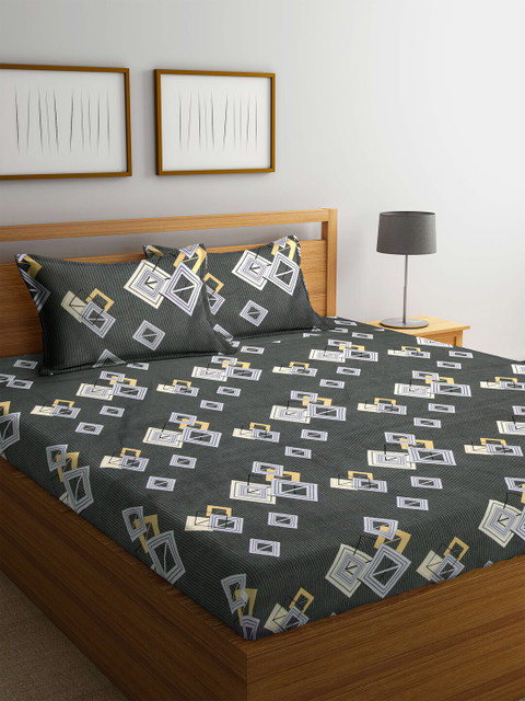 

Arrabi Grey & Beige Geometric 300 TC King Bedsheet With 2 Pillow Covers