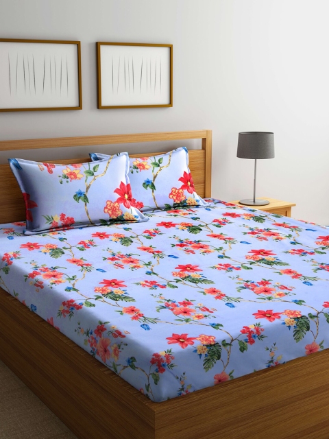 

Arrabi Blue & Red Floral 300 TC Super King Bedsheet With 2 Pillow Covers
