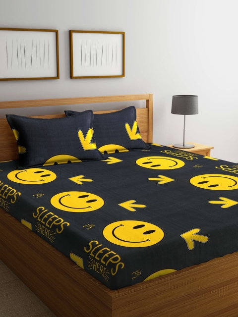 

Arrabi Grey & Yellow Graphic 300 TC King Bedsheet With 2 Pillow Covers